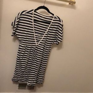V neck navy striped bathing suit cover up